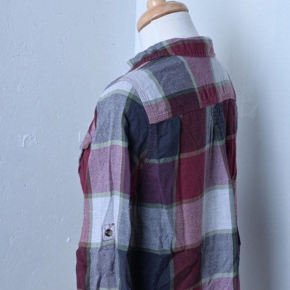 Kismet | Burgundy multicolored plaid half button down long sleeve - Picture 6 of 10